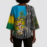 Rwanda Independence Day Unite Paix Progres Kimono Sleeve Blouse African Geometric Pattern - Power Fist And Coffee Branch Art