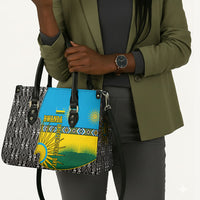 Rwanda Independence Day Unite Paix Progres Leather Bag African Geometric Pattern - Power Fist And Coffee Branch Art