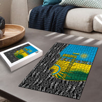 Rwanda Independence Day Unite Paix Progres Puzzle African Geometric Pattern - Power Fist And Coffee Branch Art