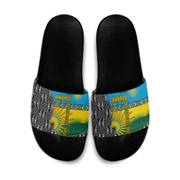 Rwanda Independence Day Unite Paix Progres Slide Sandals African Geometric Pattern - Power Fist And Coffee Branch Art