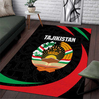 Tajikistan National Emblem Area Rug with Black Red Green Tribal Pattern
