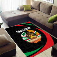 Tajikistan National Emblem Area Rug with Black Red Green Tribal Pattern