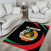 Tajikistan National Emblem Area Rug with Black Red Green Tribal Pattern