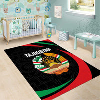 Tajikistan National Emblem Area Rug with Black Red Green Tribal Pattern