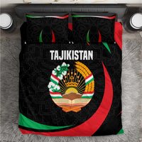 Tajikistan National Emblem Bedding Set with Black Red Green Tribal Pattern