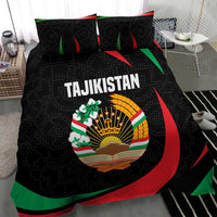 Tajikistan National Emblem Bedding Set with Black Red Green Tribal Pattern