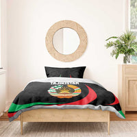 Tajikistan National Emblem Bedding Set with Black Red Green Tribal Pattern