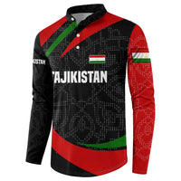 Tajikistan National Emblem Button Sweatshirt with Black Red Green Tribal Pattern