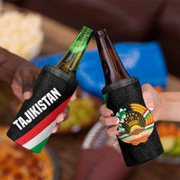 Tajikistan National Emblem 4 in 1 Can Cooler Tumbler with Black Red Green Tribal Pattern