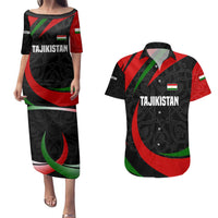 Tajikistan National Emblem Couples Matching Puletasi and Hawaiian Shirt with Black Red Green Tribal Pattern