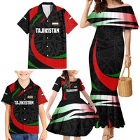 Tajikistan National Emblem Family Matching Mermaid Dress and Hawaiian Shirt with Black Red Green Tribal Pattern
