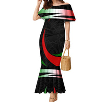 Tajikistan National Emblem Family Matching Mermaid Dress and Hawaiian Shirt with Black Red Green Tribal Pattern