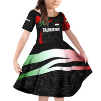 Tajikistan National Emblem Family Matching Off Shoulder Short Dress and Hawaiian Shirt with Black Red Green Tribal Pattern
