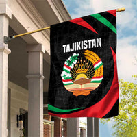 Tajikistan National Emblem Garden Flag with Black Red Green Tribal Pattern