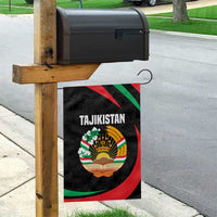 Tajikistan National Emblem Garden Flag with Black Red Green Tribal Pattern
