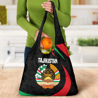 Tajikistan National Emblem Grocery Bag with Black Red Green Tribal Pattern