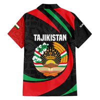 Tajikistan National Emblem Hawaiian Shirt with Black Red Green Tribal Pattern