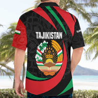 Tajikistan National Emblem Hawaiian Shirt with Black Red Green Tribal Pattern