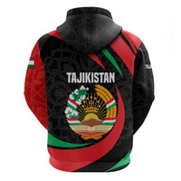 Tajikistan National Emblem Hoodie with Black Red Green Tribal Pattern