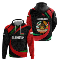 Tajikistan National Emblem Hoodie with Black Red Green Tribal Pattern