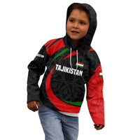 Tajikistan National Emblem Kid Hoodie with Black Red Green Tribal Pattern