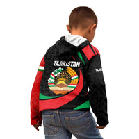 Tajikistan National Emblem Kid Hoodie with Black Red Green Tribal Pattern