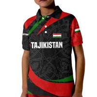 Tajikistan National Emblem Kid Polo Shirt with Black Red Green Tribal Pattern