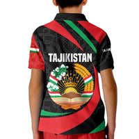 Tajikistan National Emblem Kid Polo Shirt with Black Red Green Tribal Pattern