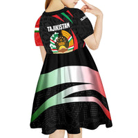 Tajikistan National Emblem Kid Short Sleeve Dress with Black Red Green Tribal Pattern