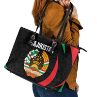 Tajikistan National Emblem Leather Tote Bag with Black Red Green Tribal Pattern