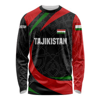 Tajikistan National Emblem Long Sleeve Shirt with Black Red Green Tribal Pattern