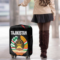 Tajikistan National Emblem Luggage Cover with Black Red Green Tribal Pattern