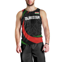 Tajikistan National Emblem Men Tank Top with Black Red Green Tribal Pattern