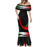 Tajikistan National Emblem Mermaid Dress with Black Red Green Tribal Pattern