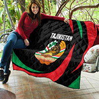 Tajikistan National Emblem Quilt with Black Red Green Tribal Pattern