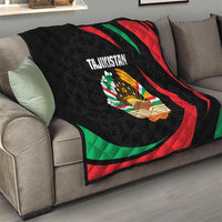 Tajikistan National Emblem Quilt with Black Red Green Tribal Pattern