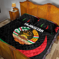 Tajikistan National Emblem Quilt Bed Set with Black Red Green Tribal Pattern