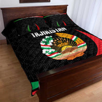 Tajikistan National Emblem Quilt Bed Set with Black Red Green Tribal Pattern