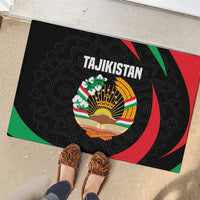 Tajikistan National Emblem Rubber Doormat with Black Red Green Tribal Pattern