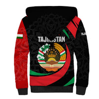 Tajikistan National Emblem Sherpa Hoodie with Black Red Green Tribal Pattern