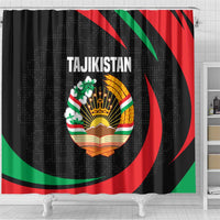 Tajikistan National Emblem Shower Curtain with Black Red Green Tribal Pattern