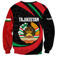 Tajikistan National Emblem Sweatshirt with Black Red Green Tribal Pattern