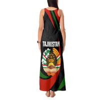 Tajikistan National Emblem Tank Maxi Dress with Black Red Green Tribal Pattern