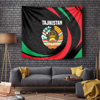 Tajikistan National Emblem Tapestry with Black Red Green Tribal Pattern