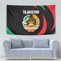 Tajikistan National Emblem Tapestry with Black Red Green Tribal Pattern