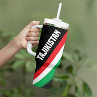 Tajikistan National Emblem Tumbler With Handle with Black Red Green Tribal Pattern