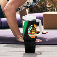 Tajikistan National Emblem Tumbler With Handle with Black Red Green Tribal Pattern