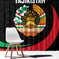 Tajikistan National Emblem Window Curtain with Black Red Green Tribal Pattern