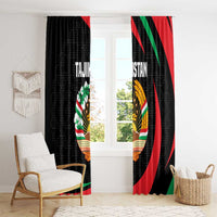 Tajikistan National Emblem Window Curtain with Black Red Green Tribal Pattern