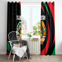 Tajikistan National Emblem Window Curtain with Black Red Green Tribal Pattern
